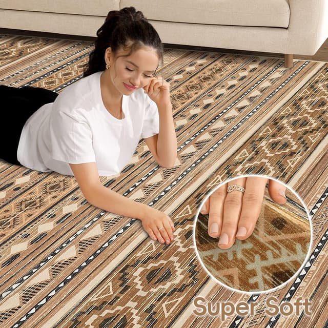 Detalle 2 de cotiled 8x10 Washable Boho Area Rug with Non Slip Backing (Brown/Beige)