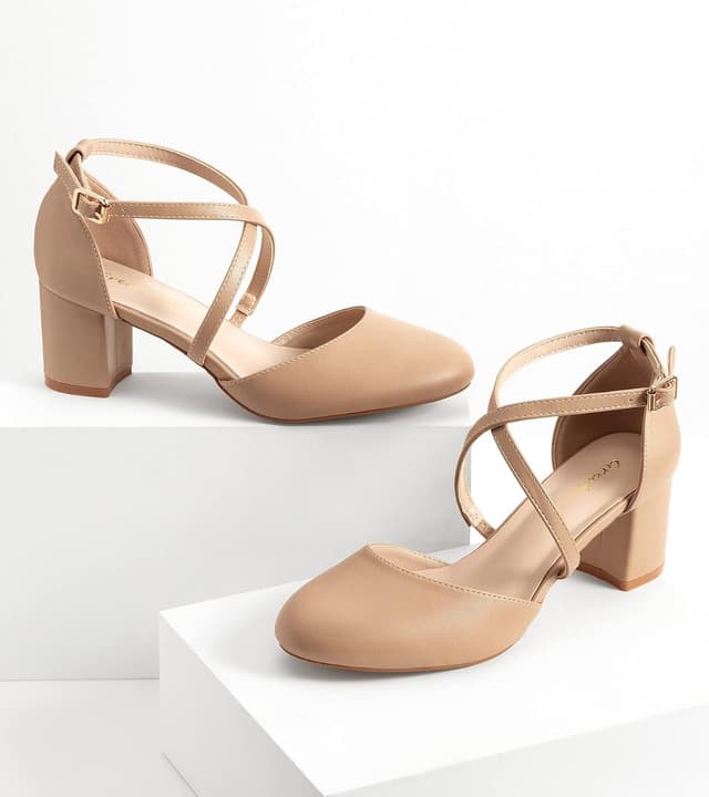 Detalle de Greatonu Women’s Low Block Heeled Dress Pumps with Cross Strap (2.5-Inch Heel)