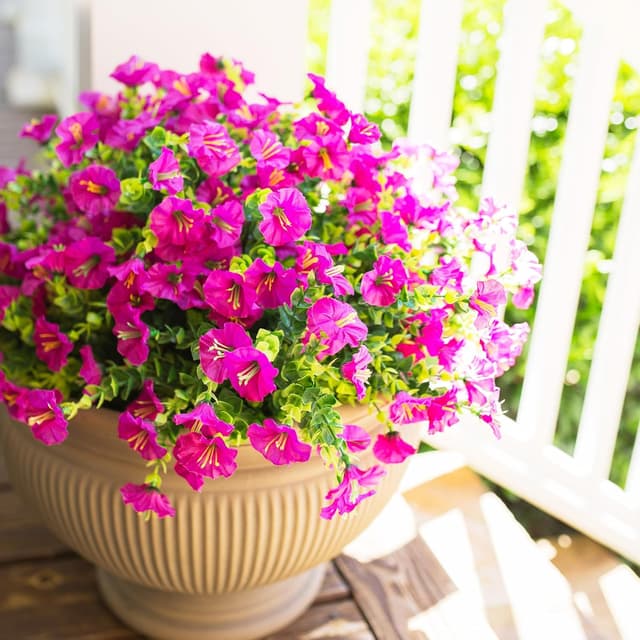 Detalle 2 de HyeFlora 12 Bundles of UV-Resistant Artificial Fuchsia Morning Glory Flowers for Outdoor Planters