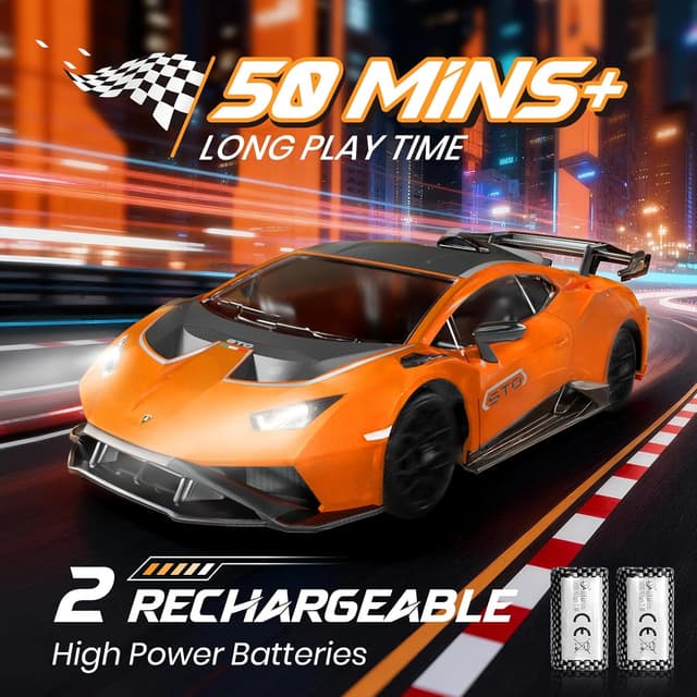 Detalle de LUXOS RC Lamborghini Huracán STO 1:18 Officially Licensed Remote Control Car (Orange) – 15km/h 2.4GHz