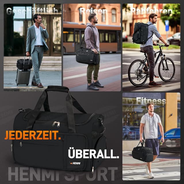 Thumbnail 5 de HENMI Sporttasche 43L Groß Schuhfach Nassfach Schwarz