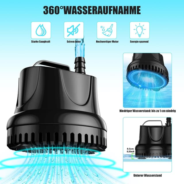 Detalle 2 de Lnicez Maximale Mini Wasserpumpe 25 W mit bis zu 1.500 L/h Förderleistung (Tauchpumpe, Schwarz)