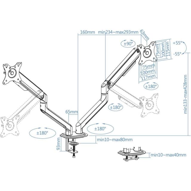 Detalle 2 de toq DB4132TNR-W soporte de mesa 2 monitores