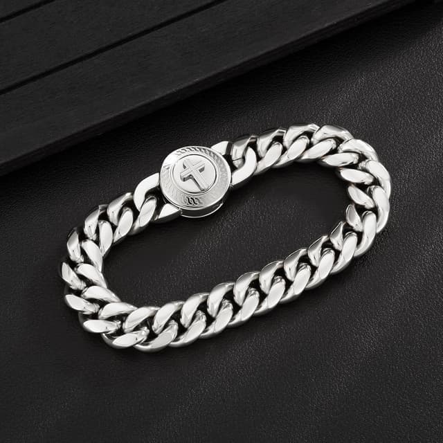 Thumbnail 6 de KRKC&CO 12 mm Panzerarmband für Herren mit Löwenkopf-/Totenkopf-Verschluss, 18K Gold beschichtet, 19 cm (Cuban Link)
