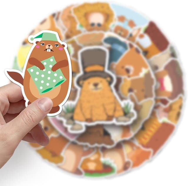 Detalle de Affoto Murmeltier Aufkleber für Laptop – 50er-Set wasserdichte Vinyl-Sticker für Kinder & Fans