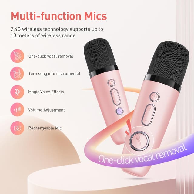 Detalle de Ankuka Microfono Bambini Karaoke con Bluetooth e cambia voce, luci LED rosa