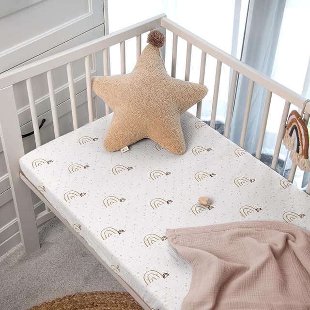 Thumbnail 6 de lulumoon 2er-Pack Musselin-Spannbettlaken 60x120/70x140 cm aus Oeko-Tex Baumwolle (Regenbogen Rosa)