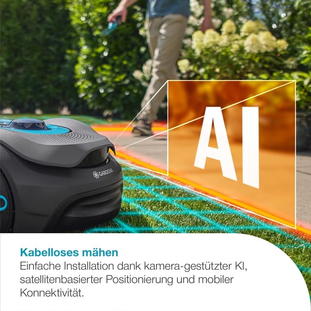 Detalle de GARDENA smart SILENO sense 600 m² Mähroboter (19942-20) mit KI-Kamera ohne Begrenzungskabel