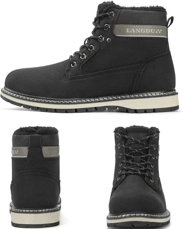 Detalle de LANGDU stivali invernali uomo foderati in pelliccia sintetica con suola antiscivolo (taglie 41–46 EU)