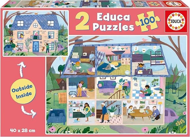 Detalle de Educa Casa Outside/Inside 🧩 Set de 2 Puzzles de 100 Piezas