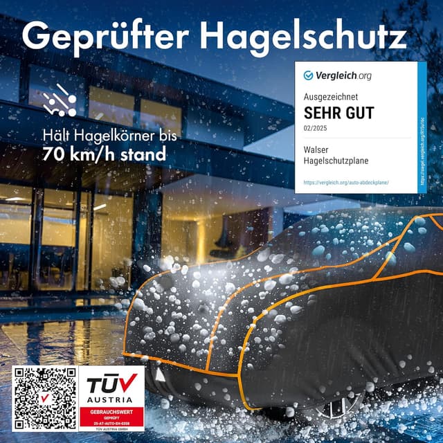 Detalle de WALSER Perma Protect Hagelschutz-Abdeckplane für das Auto (Größe 3, schwarz) – TÜV geprüft