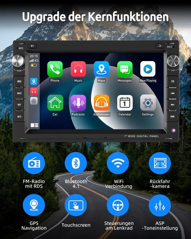 Detalle 2 de ESSGOO 7 Zoll CarPlay Android Autoradio