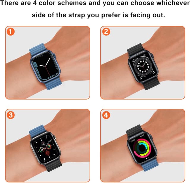 Detalle de Anlinser reversible magnetic Apple Watch strap for 38/40/41/42/44/45/46/49mm (Black/Blue) with adjustable loop