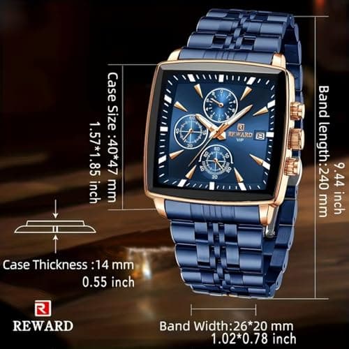 Detalle de FORSINING reloj de cuarzo para hombre con cronógrafo multifunción y caja/correa de acero inoxidable azul (Blue)