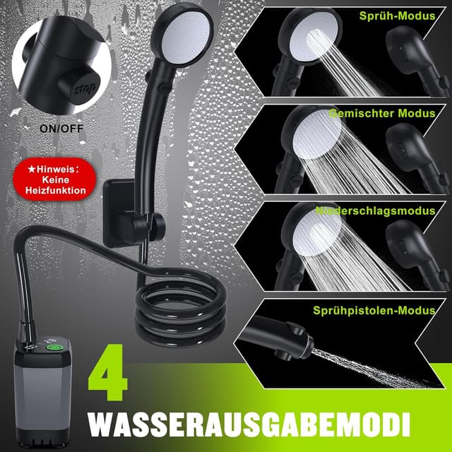 Detalle de Spopal Camping-Dusche tragbar (6.000 mAh) mit Pumpe & Temperaturanzeige – Outdoor-Set für Garten, Strand & Reisen