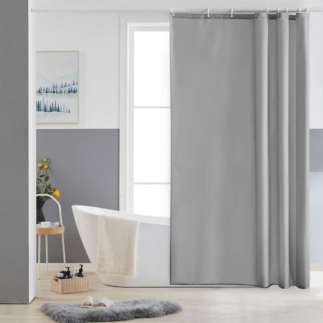 Detalle de Rideau de douche Furlinic Petit Rideau de Douche gris en polyester imperméable lavable (120 x 180 cm) avec 8 crochets