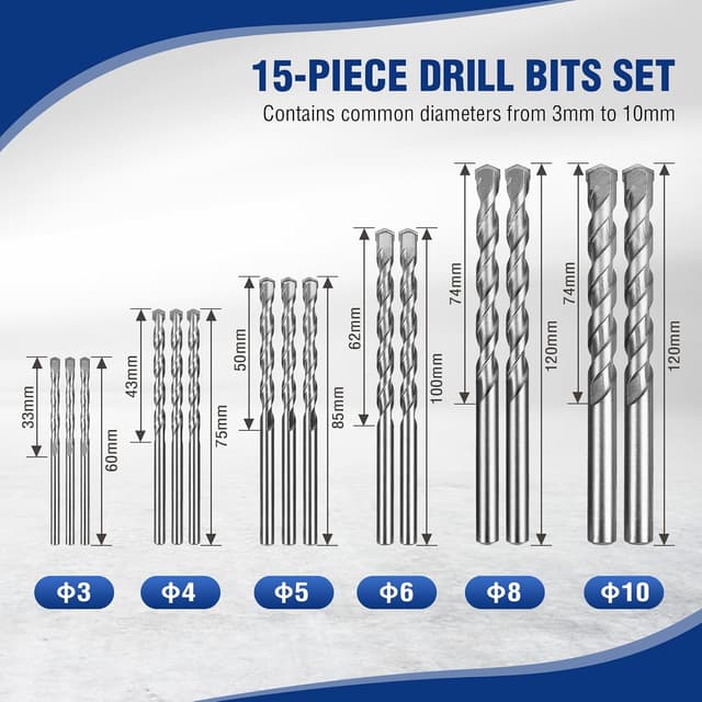 Detalle 2 de WORKPRO 15 Piezas Juego de Brocas para mampostería