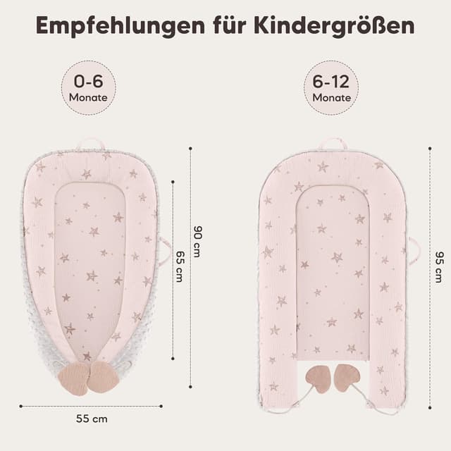 Thumbnail 6 de Bearmoss Babynestchen Kuschelnest für Neugeborene, tragbar & zweiseitig, 90 x 55 cm (Rosa Stern)