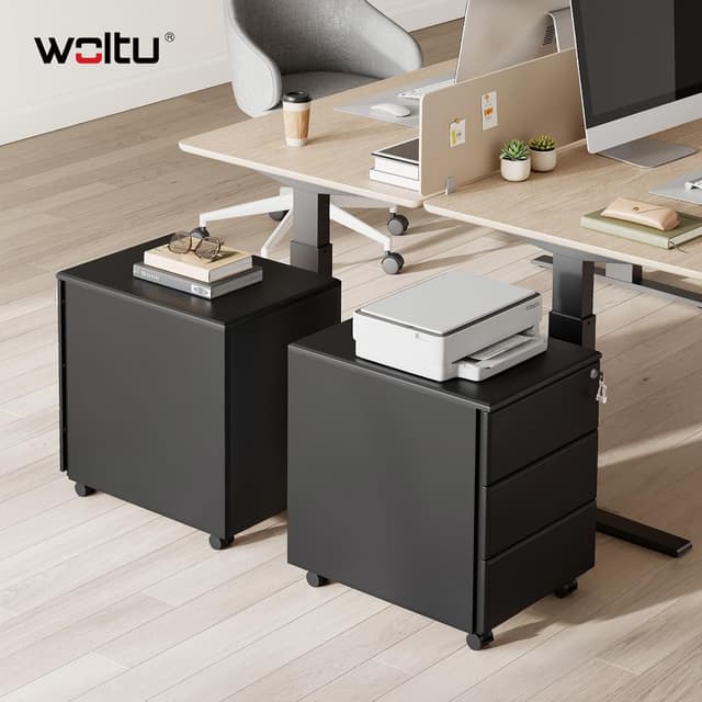 Detalle 2 de WOLTU Rollcontainer Metall 3 Schubladen Schwarz