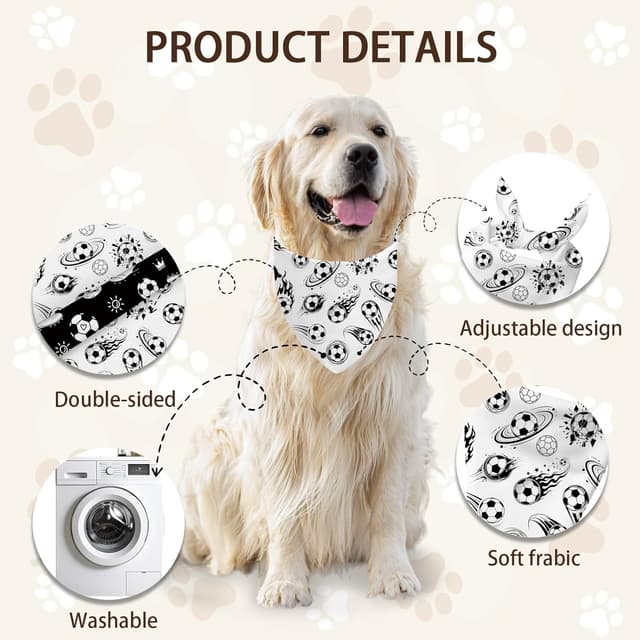 Detalle de Shaeotek 2-pack Soccer Dog Bandanas (Black & White Triangle)