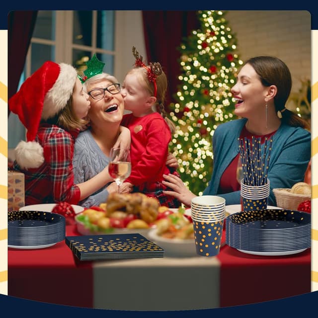 Thumbnail 5 de Nkaiso Partygeschirr 120 Stück Marineblaugold