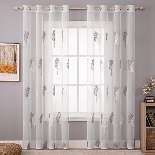 Imagen de MIULEE Cortinas Modernas con Bordado de Hojas 🌿 2 Piezas en OfertitasTOP