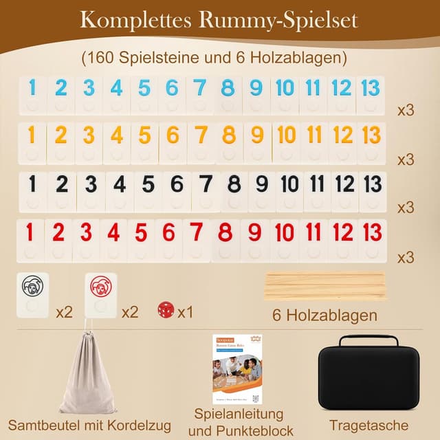 Detalle 2 de Rummy Cup Brettspiel 160 Melamin-Fliesen