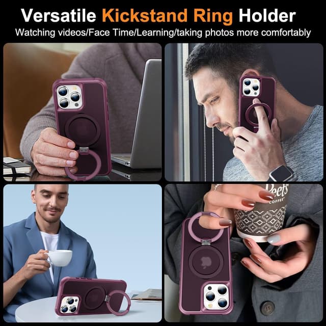 Thumbnail 5 de CHAOFEnG Magnetic Compatible with iPhone 16 Pro Case with Stand (Military Drop Tested) Ring Stand, Wine Red