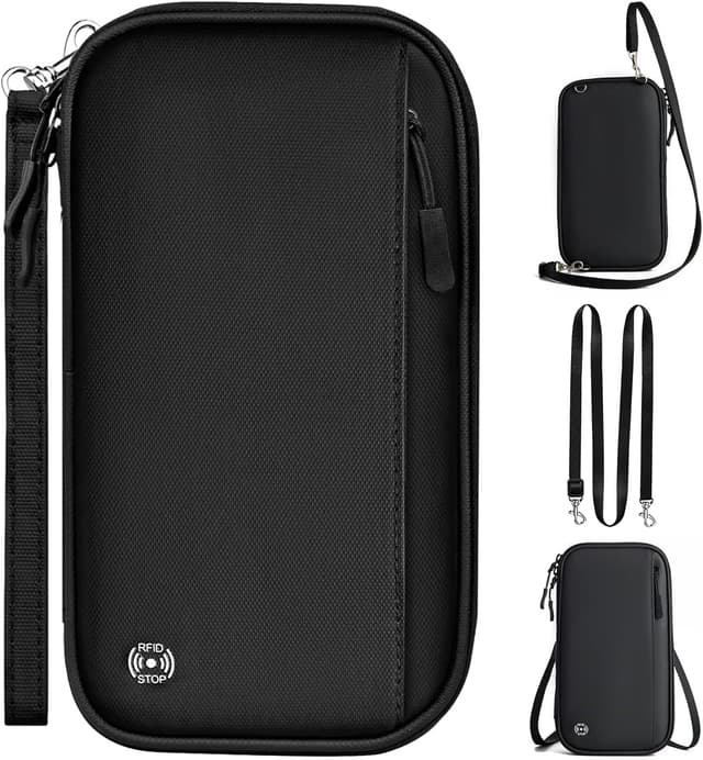 Detalle de EPROICKS Familien-Reisepass-Tasche Reiseorganizer mit RFID-Blocker (Schwarz) – für 4 Pässe