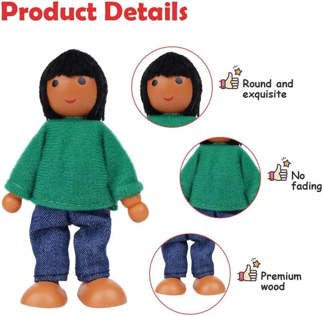 Detalle de Aolso Casa delle Bambole in Legno – Set da gioco con 7 persone e 4 cani