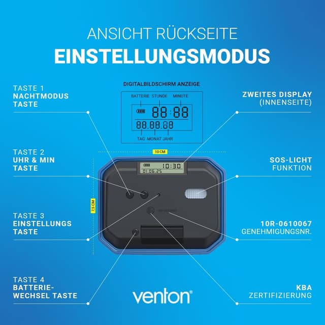 Thumbnail 6 de VENTON V2 Elektronische Parkscheibe (mit KBA-Zulassung) – automatische Parkuhr mit Nachtmodus & SOS