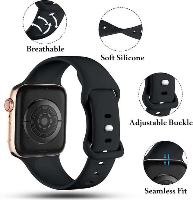 Detalle 2 de Bracelet silicone CeMiKa compatible Apple Watch 38/40/41/42/44/45/46/49 mm (noir) – sport et remplacement