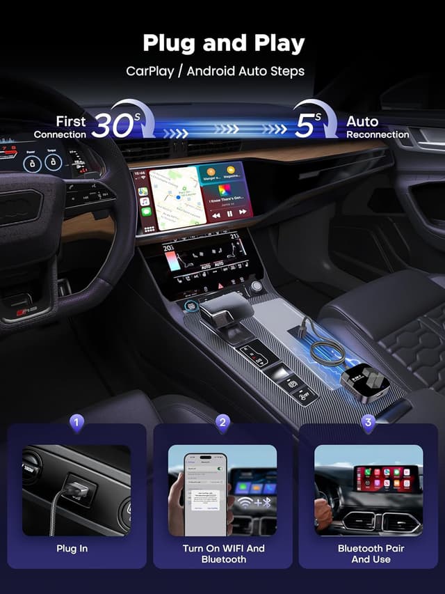 Thumbnail 6 de 3-in-1 Wireless CarPlay Adapter 2026 (Android Auto & HDMI Input) for 2016+ Cars - Black