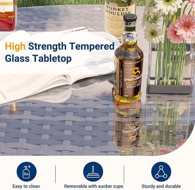 Detalle de UDPATIO 3-teilige Gartenlounge Set für 2 Personen mit Glastisch und 2 Stühlen (Polyrattan), grau