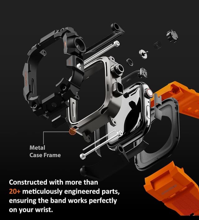 Detalle 1 de ULTIMAL Rugged Case with Band for Apple Watch straps (44mm) – Orange, shockproof bumper cover