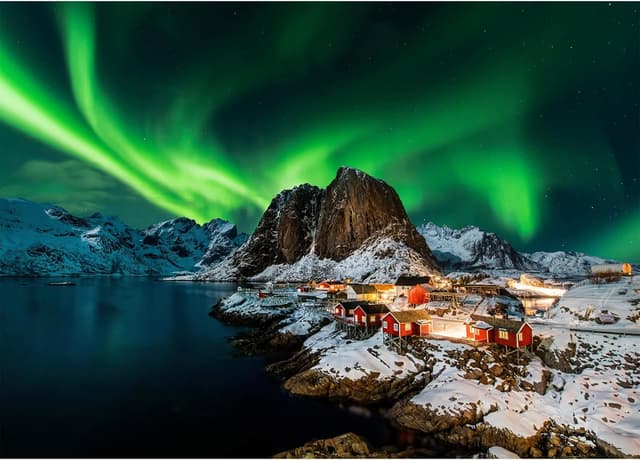 Detalle de Puzzle 1000 Teile – Klassisches Norwegen „Aurora Borealis“ (70 x 50 cm) mit Poster