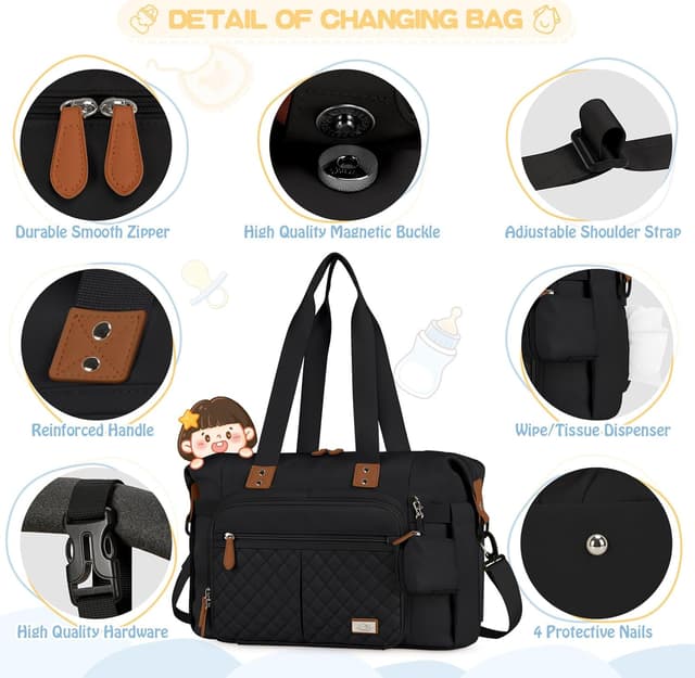 Thumbnail 4 de RAINSMORE Baby Changing Bag Nappy Tote Bag for Parents with Portable Mat đź§·?