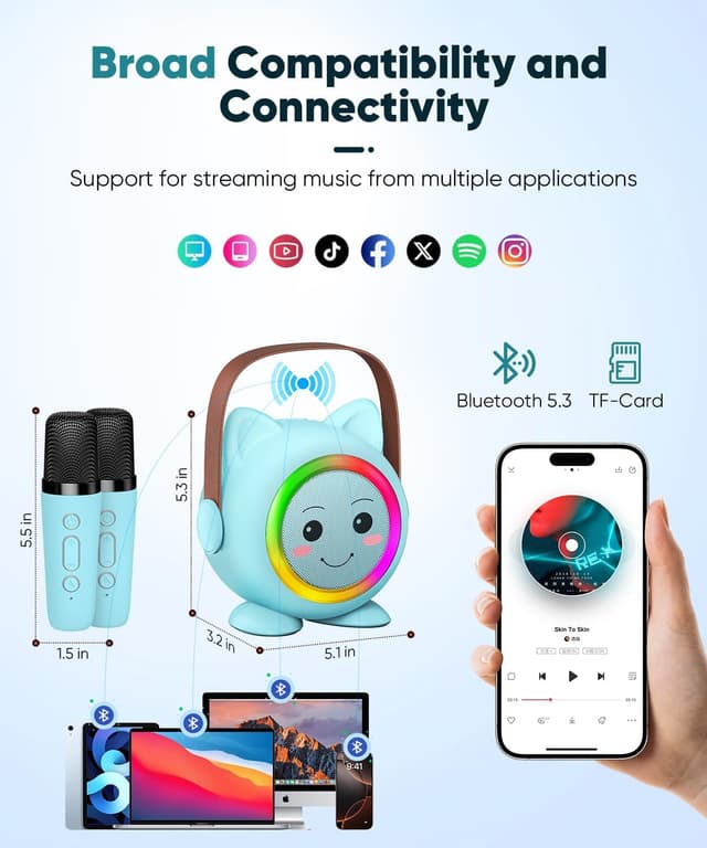 Detalle de Mini Karaoke Machine Toy Portable with 2 Mics 🎤