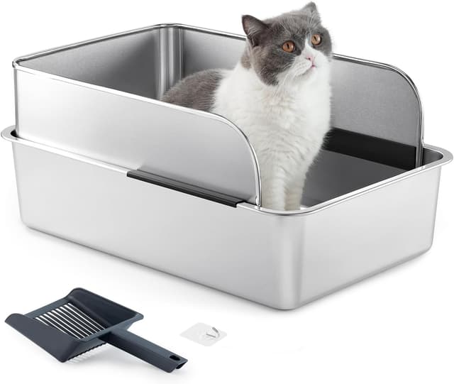 Detalle de Edelstahl-Katzenklo XXL mit Schaufel von Yangbaga – 60×40×30 cm, hoher Rand