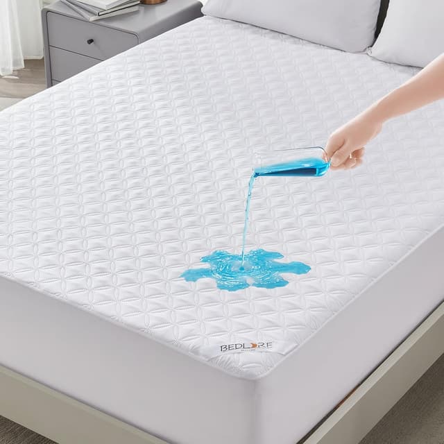 Detalle de BEDLORE Double Mattress Protector Waterproof (White) with Extra-Deep Fitted, Brushed Microfibre & TPU Layer
