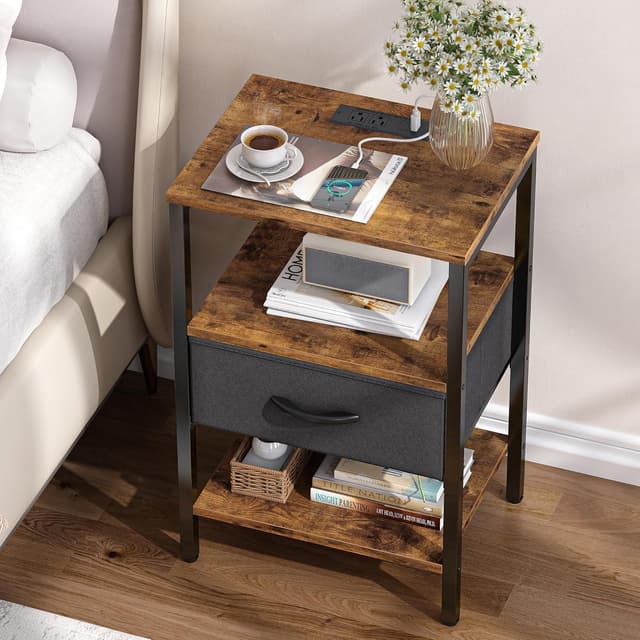 Detalle 2 de SUPERJARE Nightstand Set of 2 with Charging Station ๐