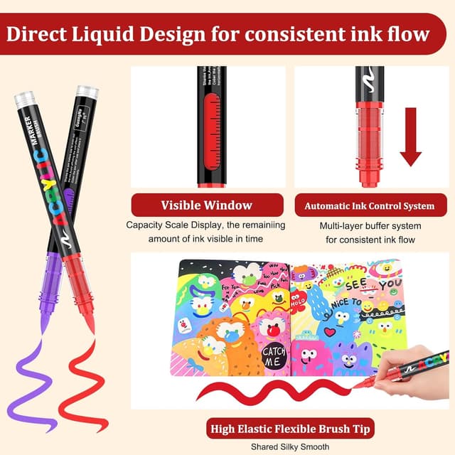 Thumbnail 6 de Gelanty 240 Colour Acrylic Paint Pens – flexible brush-tip liquid markers for rock, ceramic, wood & glass