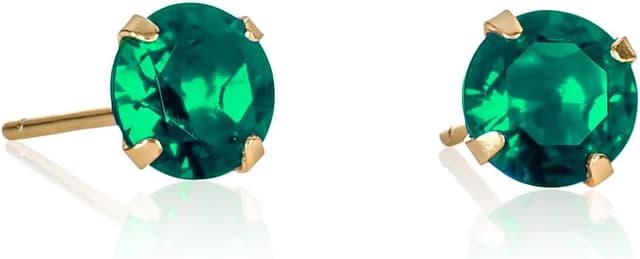 Detalle de namana 925 Sterling Silver Stud Earrings with 6 mm Round Stones (Green or Coloured)