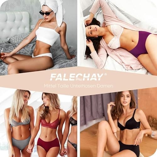Detalle de Falechay Damen Slips aus Baumwolle, Mittel-Taille – 6er-Pack Unterhosen (Sportunterhosen)