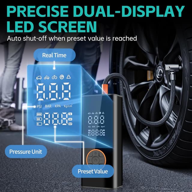 Detalle de Cordless Tyre Inflator 150 PSI Portable Air Compressor ⛽