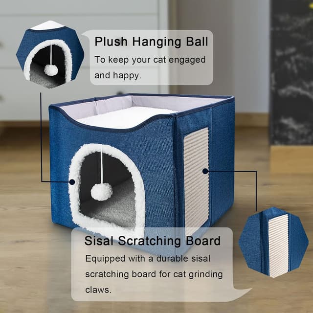 Detalle 2 de FURRYPAWS Katzenhöhle – gemütliches Katzenhaus für drinnen & draußen mit waschbaren Kissen