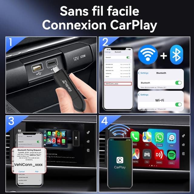 Detalle de Carlinkit Adaptateur CarPlay sans fil Mini SE (Plug and Play) pour voitures CarPlay filaires, compatible 2016 à 2026