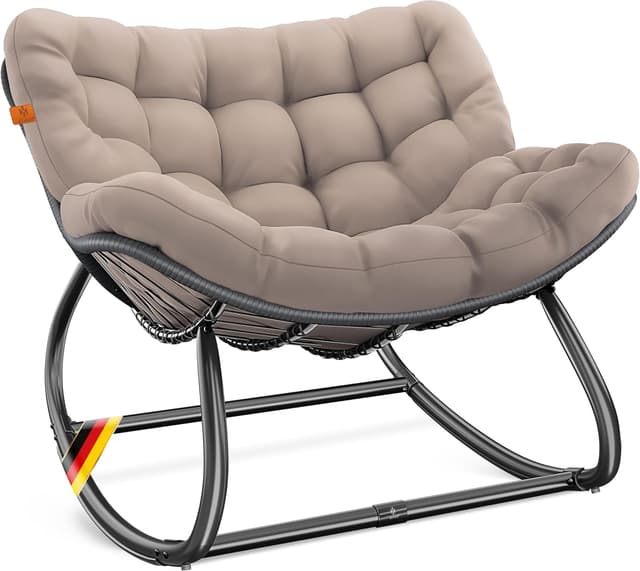 Detalle de KESSER® Schaukelstuhl XXL Outdoor – ergonomischer Schaukelsessel mit Sitzpolster, bis 150 kg, Taupe