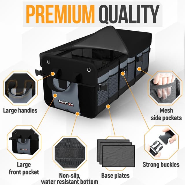 Detalle 2 de Fortem Car Boot Organiser (Collapsible Multi-Compartment, 90L) for SUV Trunk Storage