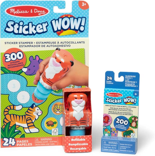 Detalle de Melissa & Doug Sticker WOW! Tiger-Paket – 24-seitiger Aktivitätenblock, Aufkleberstempel und 500 Safari-Aufkleber